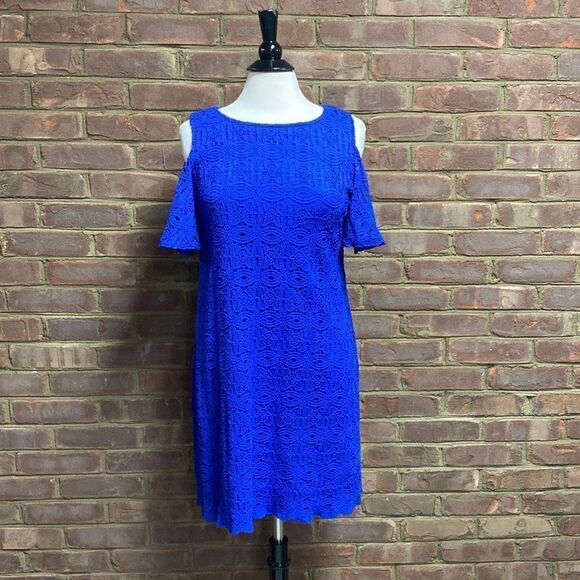 Ronni Nicole Royal Blue Cold Shoulder Lace Dress Size Small - Picture 2 of 7